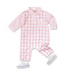 Lovely Baby Plaid One-pieces Long Sleeve Cotton Suits