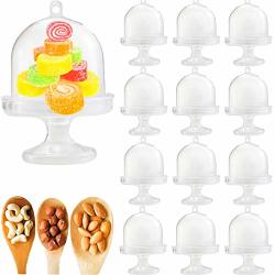 Leonbach 12 Sets Plastic Dessert Table Decorations Stands With Dome MINI Cake Stand Cupcake Stand Individual Cake Pop Dome Macarron Holder