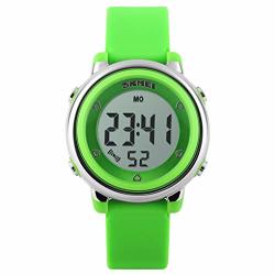 Skmei Kids Digital Watch Waterproof Boys Girls Colorful LED Light Watches Childern Wristwatches With Stopwatch Green