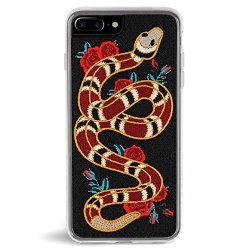 Zero Gravity Case Compatible With Iphone 7 PLUS 8 Plus - Strike - Embroidered Phone Case - Snake And Roses Design - 360 Protection Drop Test Approved