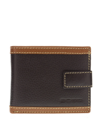 Bossi Leather Executive Billfold With Tab In Brown With Tan Trim