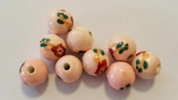 30 X 10mm Patterned Pink Ceramic Beads