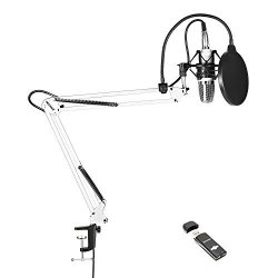 Neewer NW-700 Pro PC Microphone Kit With USB Sound Card Adapter Shock Mount MIC Suspension Scissor Arm Stand White Pop Filter For Computer Studio Recording