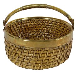 Round Willow Basket Metal Fencing With Handle Decorative Wooden Wicker Baskets PWN-CB35A