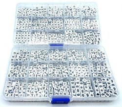 Pre-sorted Cube Letter And Number Beads In Two Plastic Storage Boxes 6MM 1540 Pcs White - Black Letters