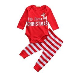 Little Sky Xmas Outfits For Baby Newborn Girl Boy 2PCS My 1ST Christmas Baby Pajama Sets