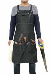 Heavy Duty Denim Work Tool Aprons For Men & Women With Tool Pockets Adjustable Cross-back Straps M To XXL Adjusts: M To XXL Black