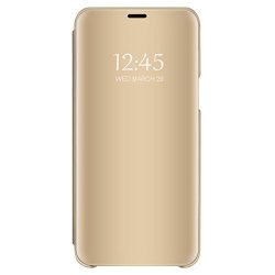 Case For Galaxy S6 Edge Plus Translucent View Mirror Flip Electroplate Stand Cover Gold Galaxy S6 Edge Plus