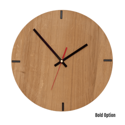 Mika Wall Clock In Oak - 250MM Dia Clear Varnish Bold Red Second Hand