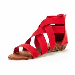 Dream Pairs Women's ELASTICA8 Red Elastic Ankle Strap Low Wedges Sandals Size 7 M Us