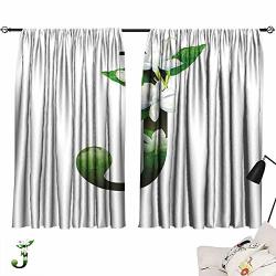 Ediyuneth Black Curtains Letter J Abstract Floral Arrangement J Silhouette And Jasmine Blossoms Abc Concept Green White Black 54"X84" Blackout Curtains 2 Panels Set Room