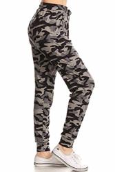 Leggings Depot JGA-S516-L Army Grey Camo Print Jogger Pants W pockets Large