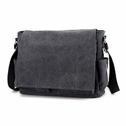 Iswee Canvas Laptop Bag Fit 15.6 Inch Laptop Messenger Bags Canvas Briefcase Crossbody Shoulder Bag For Men Work Bag Black