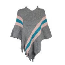 BlackBerry Striped Middle Panel Poncho Grey