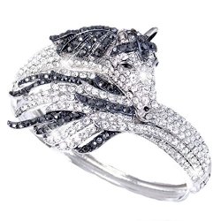 Ever Faith Women's Crystal Enamel Gorgeous Sleeping Pegasus Bracelet Black Silver-tone