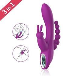 3 IN 1 G-spot Rabbit Anal Dildo Vibrator Adult Sex Toys With 7 Vibrating Modes For Women - Adorime Silicone Waterproof Rechargeable Clitoris Vagina