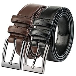 Marinos Men Genuine Leather Dress Belt With Single Prong Buckle - Black tan - 30