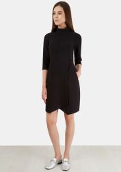 Closet London Black High Collared Crop Sleeve Wrap Skirt Dress