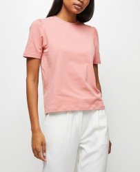 Edit Women's Cotton Gauged Sleeve Tee - Medium Pink