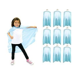 Everfan Youth Superhero Cape Party Pack Set Of 10 Polyester Satin Capes - Kids Light Blue