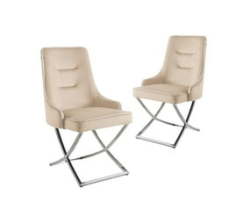 Set Of 2 Khaki Taupe&silver Dining Chairs