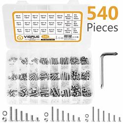 Vigrue 540PCS M3 M4 M5 Phillips Pan Head Screws Bolt Nut Flat Washers 304 Stainless Steel Machine Screws Assortment Kit With Wrench And Storage Case