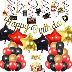 Movie Night Decorations Movie Theme Party Decorations Birthday Supplies  with Movie Hanging Swirls Balloons for Red Carpet Hollywood Movie Theater