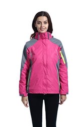 Leajoy Women's Waterproof 3-IN-1 Outdoor Fleece Liner Jacket With Removable Hood Warm Windbreaker
