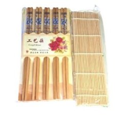 10 Sets Bamboo Chopsticks And Sushi Rolling Mat.