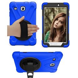 Galaxy Tab E 8.0 Case Cover By Kiq Tm Hybrid Protective Shield Case Cover W Palm Handstrap For Samsung Galaxy Tab E 8.0 SM-T377 Shield Blue