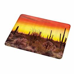 Design Gaming Mouse Pad Saguaro Cactus Decor Collection Downlights Over Sonoran Desert At Sunset Bottlebrush Shrub Vibrant Colors Image Yellow Olive 16X36 Inch For Women