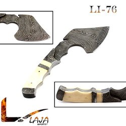 Laja Imports: Beautiful Camel Bone 9.9" Fixed Blade Superb Quality Custom Handmade Damascus Steel Hunting Axe With Damascus Steel Spacers Unique File Work On