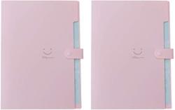 Nuobesty 2PCS Expanding File Folder Concertina File Organiser Expandable Document Pockets Desk Storage Expander For School Office Pink