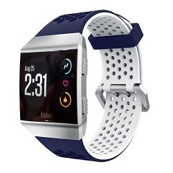 Zszcxd Compatible For Fitbit Ionic Bands New Silicone Replacement Watchband Strap Band Wristband For Fitbit Ionic Smartwatch Small And Large Navy & White 5.5"-8.1"