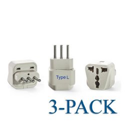 Ceptics Grounded Universal Plug Adapter For Italy type L - 3 Pack