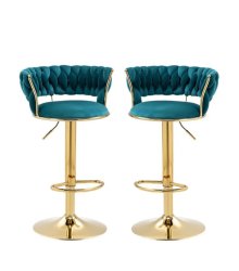 Asher Velvet Swivel Bar Chair Green- Set Of 2