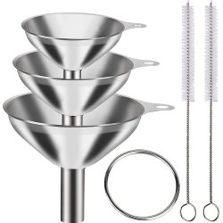 5PCS Stainless Steel Funnels For Kitchen Use Large Tiny Small Funnel Set Of 3 Metal Cooking Powder Food Grade Flask Funnels For Filling Bottles