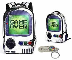 Gamer Canvas School Backpack 18" For Students 14" Laptop Sleeve W super Nintendo Key-chain