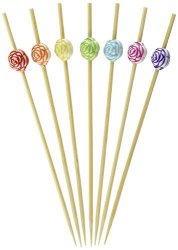 Putwo Cocktail Picks Bamboo Handmade Appetizer Toothpicks 4.7 100CT Assorted Color In Rose Shape