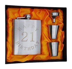 Happy Birthday 21 Flask - 7 Oz Flask For 21ST B-day