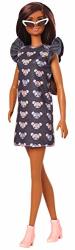 Barbie Fashionistas Doll 140 With Long Brunette Hair Wearing Mouse-print Dress Pink Booties & Sunglasses Toy For Kids 3 To 8 Years Old