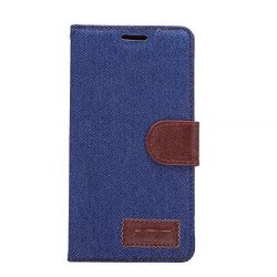 Apexel Denim Magnetic Flip Pu Leather Wallet Stand Cover Case For Sony Xperia Z4 Dark Blue With Touch Pen