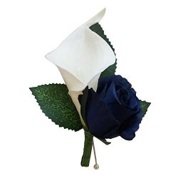 Boutonniere For Wedding And Prom XLCLBN006-NV - Artificial Flowers - Nice Quality Calla Lily And Rose For Wedding And Prom Navy Blue