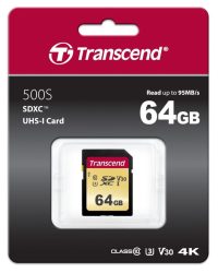 Transcend TS64GSDC500S 500S 64GB Sdxc Class 10 V30 Uhs-i U1 U3 Memory Card
