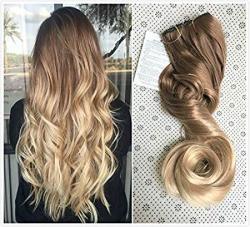 20 Inches Full Head Ombre Dip Dyed Loose Curls Wavy Curly Clip-in Hair Extensions 6PCS Pack Light Brown To Sandy Blonde Dl