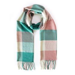 Pink And Blue Check Print Scarf