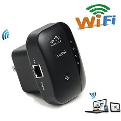 Wifi Range Extender Aigital Wireless Repeater Internet Signal Booster Wlan Network Amplifier Access Point Dongle Easy Setup With Wps Function 300 Mbps 2.4GHZ - Black