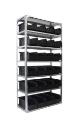 7 Level Bolted Shelving Bay With 24 Black Store Bins Galvanized