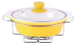 Oval Stoneware Food Warmer Set- Yellow