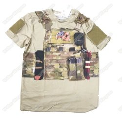 3D Print Combat Vest - Longtail T Short Sleeve T Shirt Coolmax Fiber - Tan Size L